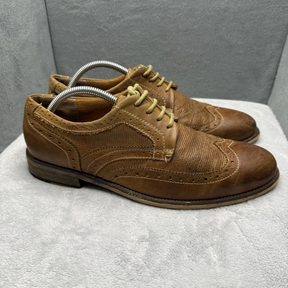Steve Madden Mason Mens 9.5 Brown Leather Wingtip Oxford Brogue Dress Shoes